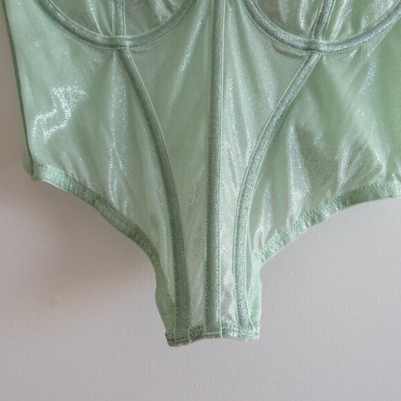 SAVAGE X FENTY Going Platinum Mesh Bustier Corset in Green Mist Metallic L NWT - Picture 3 of 13